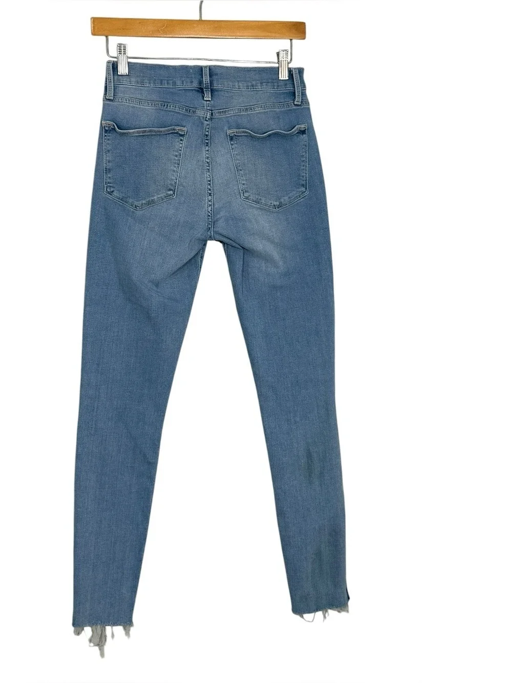FRAME Le High Skinny Raw Hem Side Slit Jeans Women 27 Light Wash Stretch